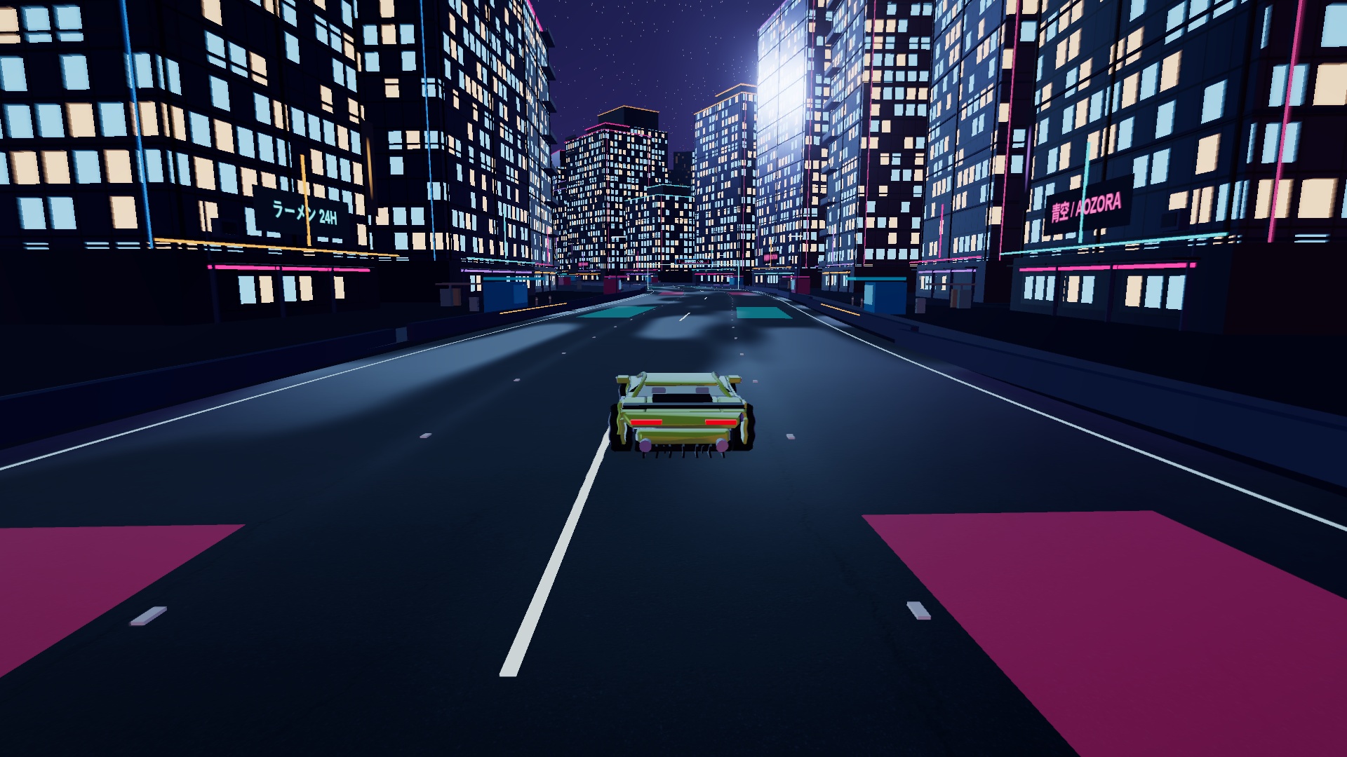 A Vector driving through Shinsei Night Run's illuminated city